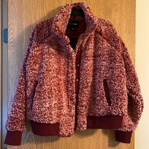 Maroon Bomber Fur Jacket